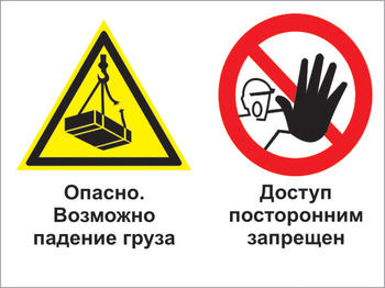 Кз 32 опасно - возможно падение груза. доступ посторонним запрещен. (пленка, 400х300 мм) - Знаки безопасности - Комбинированные знаки безопасности - магазин "Охрана труда и Техника безопасности"